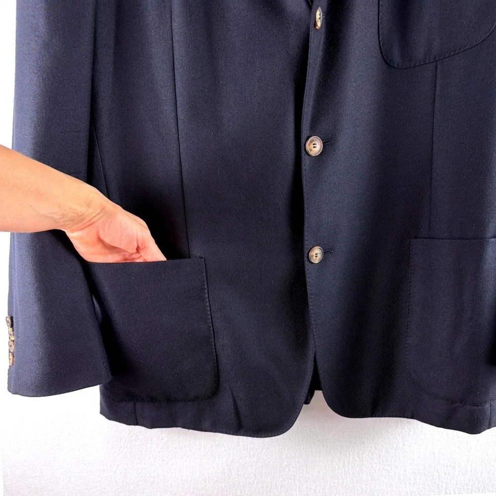 Loro‎ Piana Voyager Jacket Mens 52 Navy Blue 100% Cashmere Blazer Made in Italy